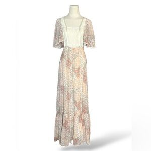 Vintage 70s Floral Print Flutter Sleeve Maxi Dress Spring women’s size 13 (A141)
